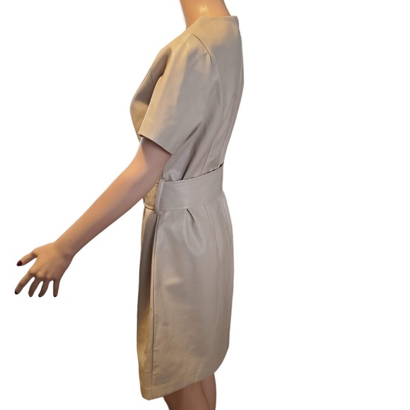Molly Bracken La Collection Size M Belted Vegan Faux Leather Dress in Beige FLAW - Picture 4 of 16